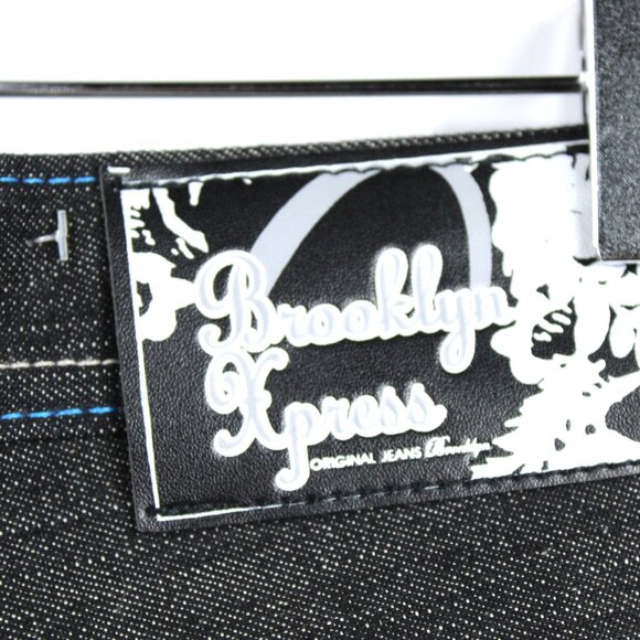 BROOKLYN XPRESS DARK BLUE MEN'S JEANS "B" 90'S GRAPHIC 36x34 BAGGY HIP HOP Y2K - Picture 3 of 9